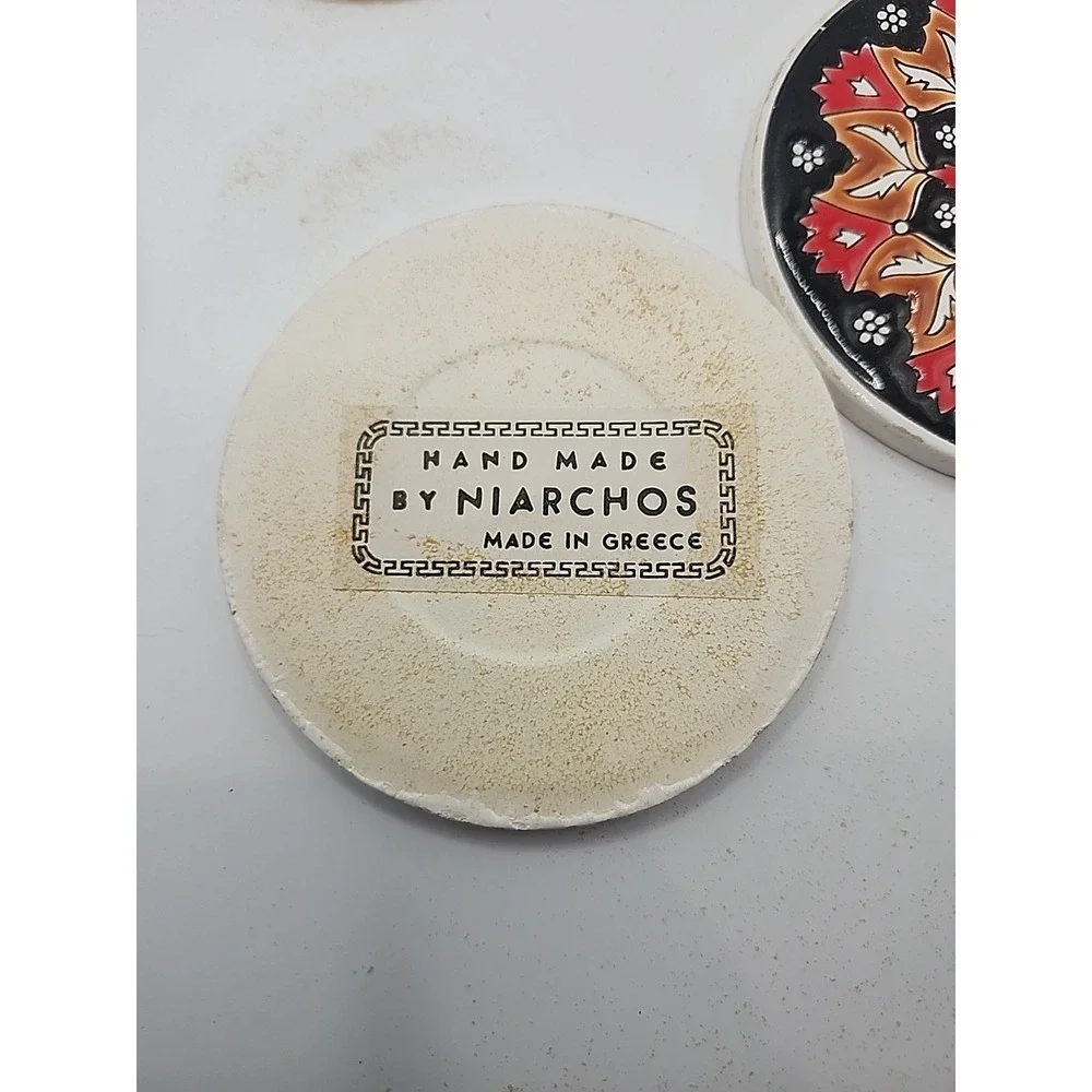 GORGEOUS HANDMADE 6 COASTER‎ SET BY NIARCHOS MADE IN GREECE MARKED CERAMIC TILES